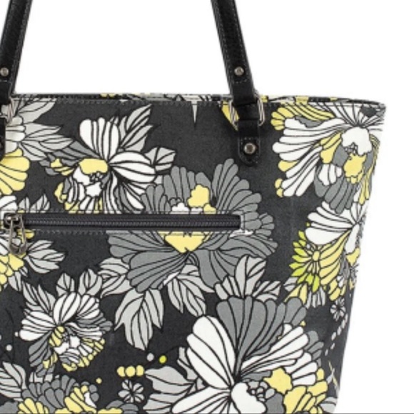Sakroots Gray Yellow Flower Blossom Metro Tote Travel Bag Vacay Butterfly Charm - Picture 4 of 9